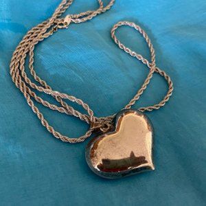 Vintage * DESIGNER inspired * PUFFED Sterling SILVER HEART Pendant * 30" chain